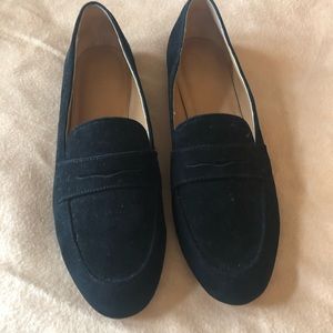 JCrew black suede loafers